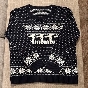 pol women XL Navy cotton blend snowflake reindeer Nordic Fair pull over sweater
